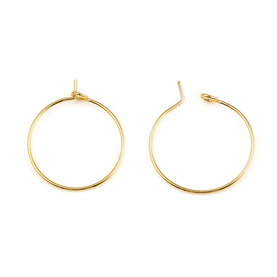 Picture of Brass Hoop Earrings 18K Real Gold Plated Circle Ring 20mm Dia., Post/ Wire Size: (21 gauge), 10 PCs