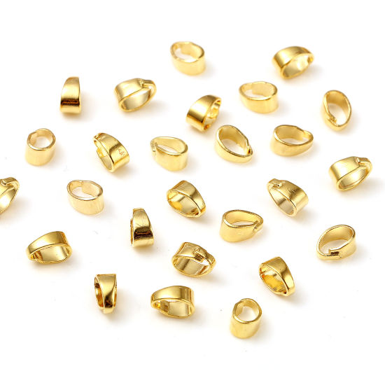 Picture of Brass Pendant Pinch Bails Clasps 18K Real Gold Plated 7mm x 3mm, 20 PCs