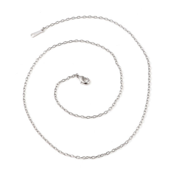 Picture of Brass Necklace Link Cable Chain Real Platinum Plated 47cm(18 4/8") long, 1 Piece