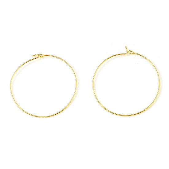 Picture of Brass Hoop Earrings 18K Real Gold Plated Circle Ring 35mm Dia., Post/ Wire Size: (21 gauge), 10 PCs