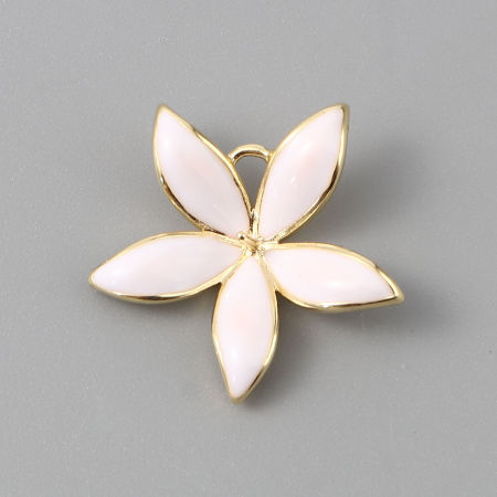 Picture of 2 PCs Brass Pearl Pendant Connector Bail Pin Cap 18K Real Gold Plated White Flower Enamel 24mm x 23mm, Needle Thickness: 0.9mm
