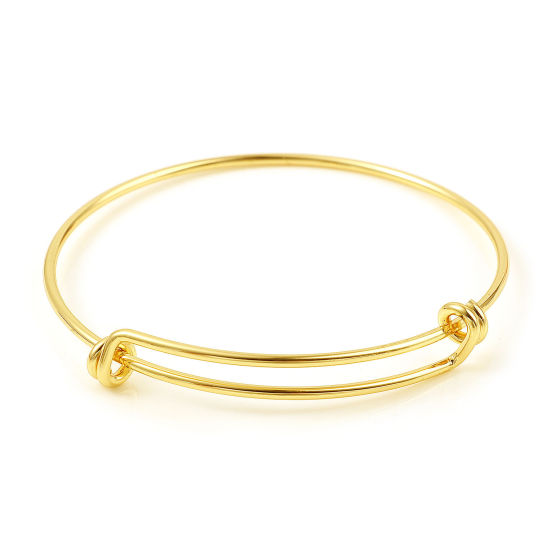 Picture of Brass Bangles Bracelets Round 18K Real Gold Plated Adjustable 19cm(7 4/8") long, 2 PCs