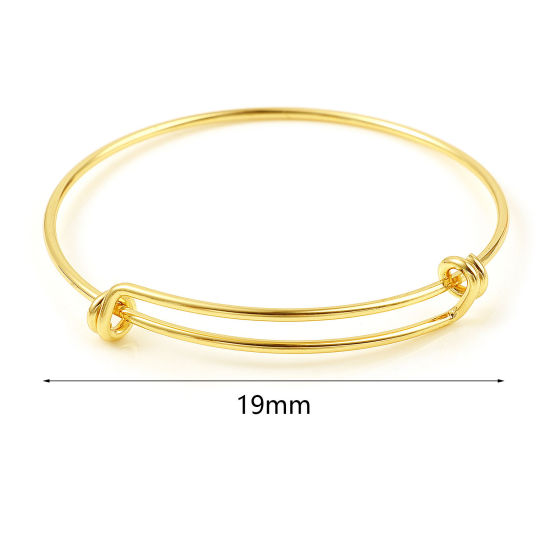 Picture of Brass Bangles Bracelets Round 18K Real Gold Plated Adjustable 19cm(7 4/8") long, 2 PCs