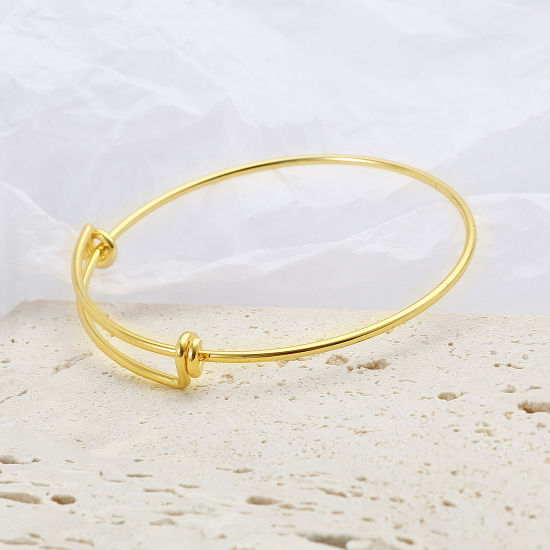 Picture of Brass Bangles Bracelets Round 18K Real Gold Plated Adjustable 19cm(7 4/8") long, 2 PCs