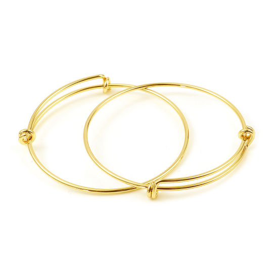 Picture of Brass Bangles Bracelets Round 18K Real Gold Plated Adjustable 19cm(7 4/8") long, 2 PCs