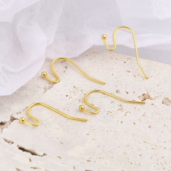 Immagine di Ottone Ganci per Orecchini 18K Vero Oro Placcato 22mm x 11mm, Dimensione di Posta / Cavo: (20 misura), 20 Pz