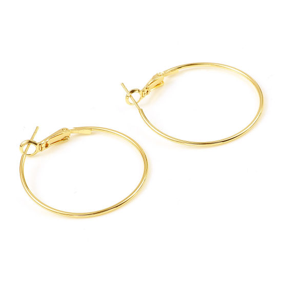 Image de Boucles d'Oreilles Créole Anneaux en Laiton Plaqué Or Véritable 18K Annulaire Placage 3.5cm Dia., Epaisseur de Fil: (21 gauge), 4 Pcs