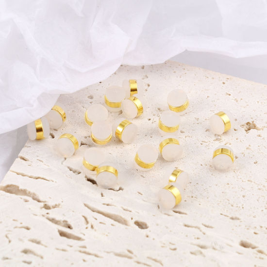 Immagine di Ottone & Silicone Orecchino Indietro Tappi 18K Vero Oro Placcato Bianco Cilindrico 6mm x 5mm, 10 Pz