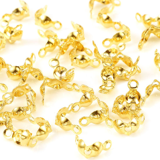 Picture of Brass Bead Tips (Knot Cover) 18K Real Gold Plated Round 8mm x 4mm, 20 PCs