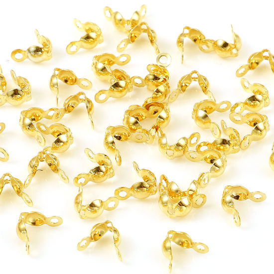 Picture of Brass Bead Tips (Knot Cover) 18K Real Gold Plated Round 7mm x 4mm, 20 PCs