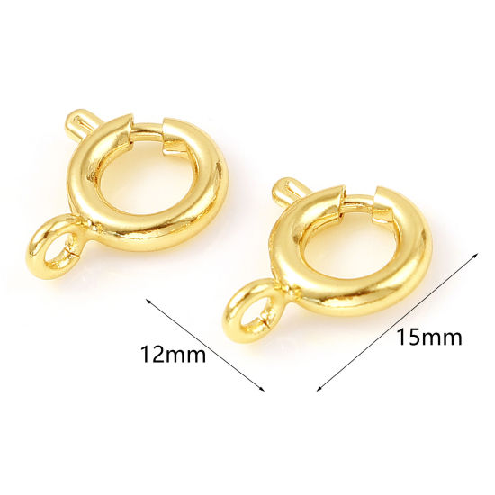 Picture of Brass Bolt Spring Ring Clasps 18K Real Gold Plated Round 10mm x 8mm, 5 PCs