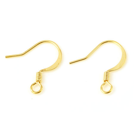 Picture of 20 PCs Brass Ear Wire Hooks Earrings For DIY Jewelry Making Accessories 18K Real Gold Plated With Loop 16mm x 16mm, Post/ Wire Size: 0.7mm(21 gauge)