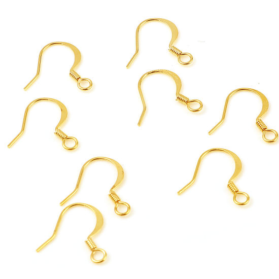 Bild von Messing Ohrring Ohr Haken 18K Echtgold plattiert Plattiert 16mm x 16mm, Drahtstärke: (21 gauge), 20 Stück