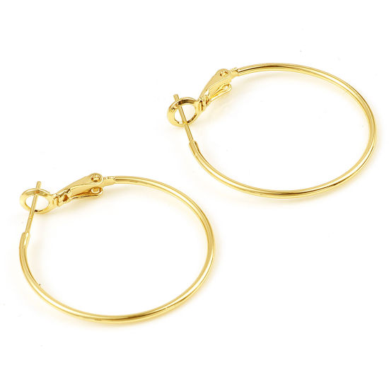 Image de Boucles d'Oreilles Créole Anneaux en Laiton Plaqué Or Véritable 18K Annulaire Placage 3cm Dia., Epaisseur de Fil: (21 gauge), 4 Pcs