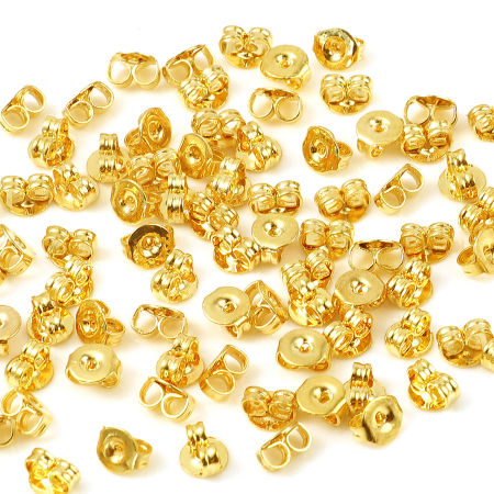 Imagen de Latón Espalda tapones de oído 18K Oro Real Chapado Ronda Revestimiento 5mm Dia, 20 Unidades