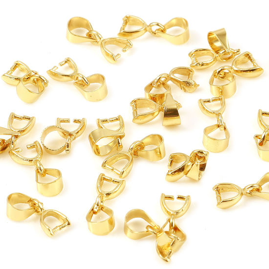 Picture of Brass Pendant Pinch Bails Clasps 18K Real Gold Plated Plating 12mm x 3mm, 10 PCs