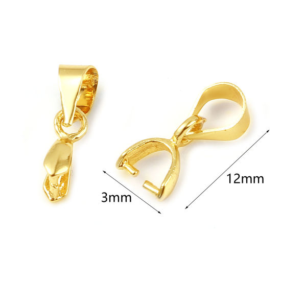 Picture of Brass Pendant Pinch Bails Clasps 18K Real Gold Plated Plating 12mm x 3mm, 10 PCs