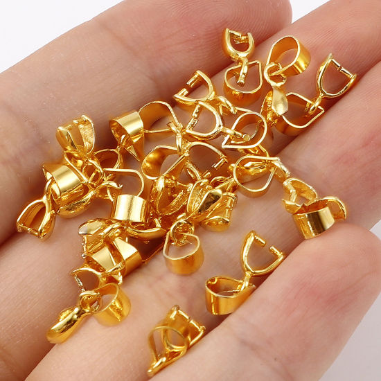 Picture of Brass Pendant Pinch Bails Clasps 18K Real Gold Plated Plating 12mm x 3mm, 10 PCs