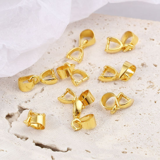 Picture of Brass Pendant Pinch Bails Clasps 18K Real Gold Plated Plating 12mm x 3mm, 10 PCs