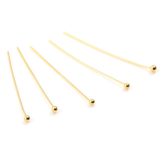 Picture of Brass Ball Head Pins 18K Real Gold Plated Plating 3cm(1 1/8") long, Needle Size:0.5mm,50 PCs