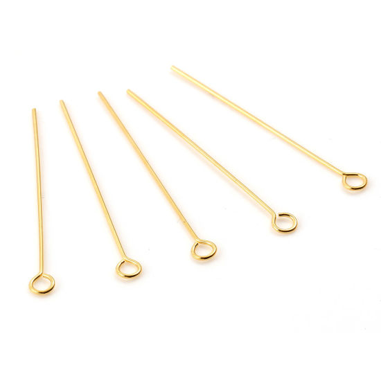 Picture of Brass Eye Pins 18K Real Gold Plated Plating 3cm(1 1/8") long, Needle Size:0.5mm,50 PCs