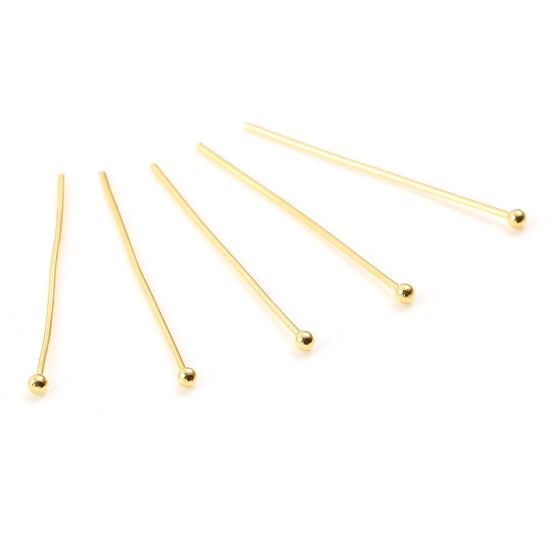 Picture of Brass Ball Head Pins 18K Real Gold Plated Plating 3cm(1 1/8") long, Needle Size:0.7mm,50 PCs