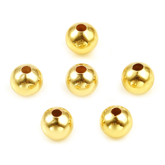 Bild von Messing Perlen 18K Echtgold plattiert Rund Plattiert ca, 4mm Dia, Loch: ca, 1,4mm, 100 Stück