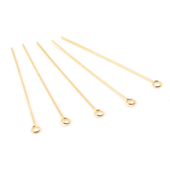 Picture of Brass Eye Pins 18K Real Gold Plated Plating 4cm(1 5/8") long, Needle Size:0.5mm,50 PCs