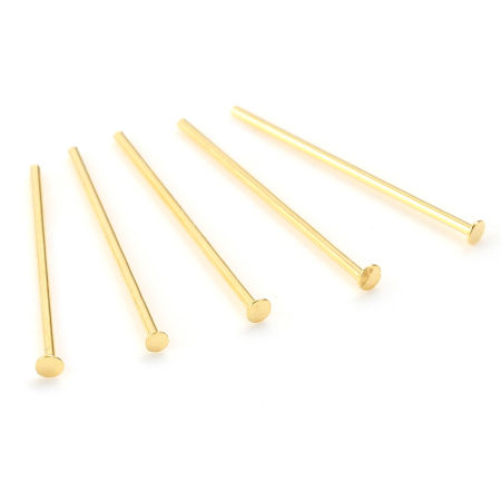 Picture of Brass Head Pins 18K Real Gold Plated Plating 15mm( 5/8") long, Needle Size:0.6mm,50 PCs