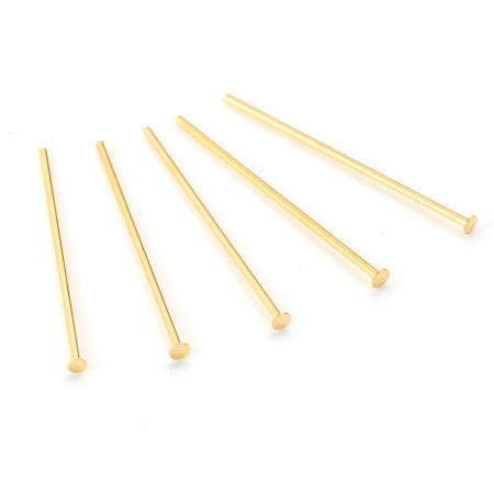 Picture of Brass Head Pins 18K Real Gold Plated Plating 25mm(1") long, Needle Size:0.7mm,50 PCs