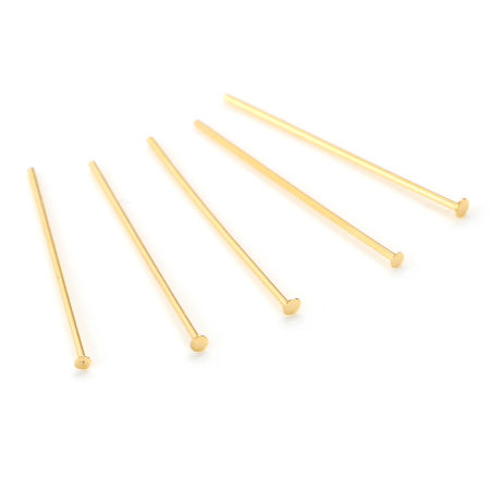 Picture of Brass Head Pins 18K Real Gold Plated Plating 20mm( 6/8") long, Needle Size:0.6mm,50 PCs