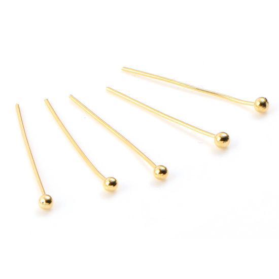 Picture of Brass Ball Head Pins 18K Real Gold Plated Plating 20mm( 6/8") long, Needle Size:0.5mm,50 PCs