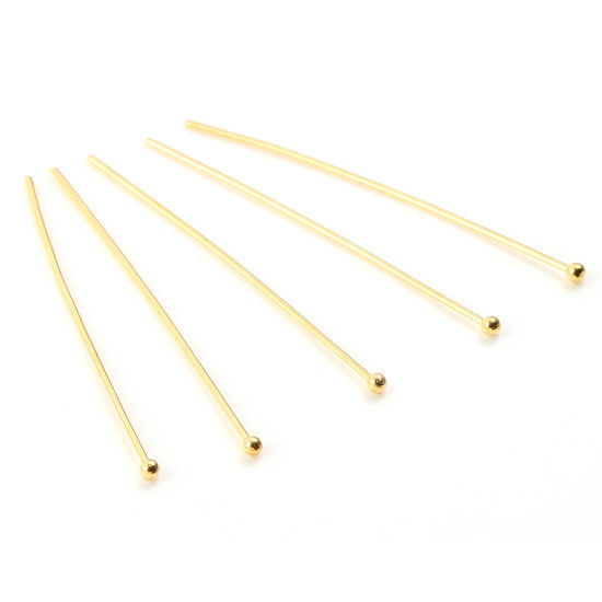 Picture of Brass Ball Head Pins 18K Real Gold Plated Plating 4cm(1 5/8") long, Needle Size:0.7mm,50 PCs