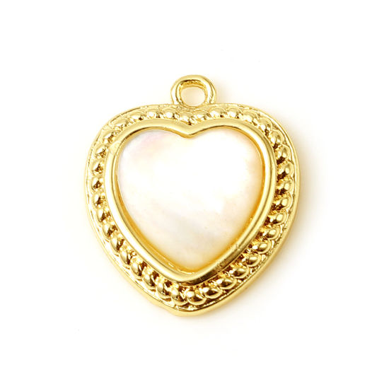 Immagine di Conchiglia + Ottone Charms Cuore 18K Vero Oro Placcato Bianco 14mm x 12mm, 1 Pz