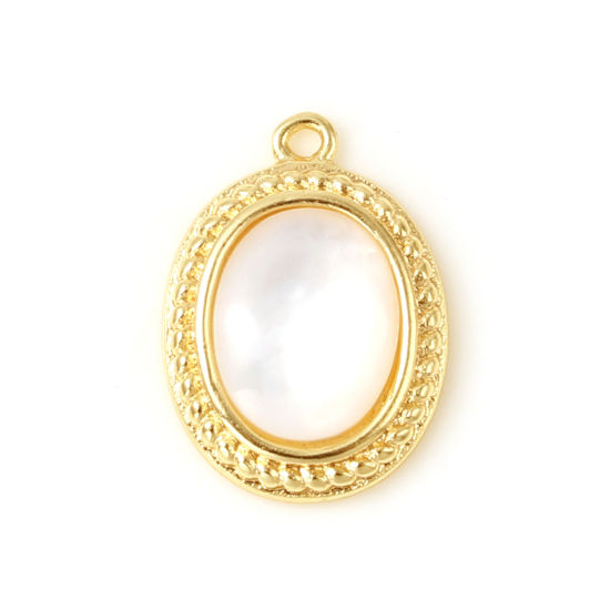Immagine di Conchiglia + Ottone Charms Ovale 18K Vero Oro Placcato Bianco 15mm x 11mm, 1 Pz