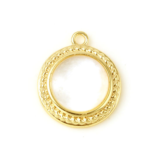 Immagine di Conchiglia + Ottone Charms Tondo 18K Vero Oro Placcato Bianco 14mm x 12mm, 1 Pz