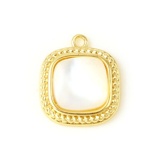 Immagine di Conchiglia + Ottone Charms Rettangolo 18K Vero Oro Placcato Bianco 14mm x 12mm, 1 Pz