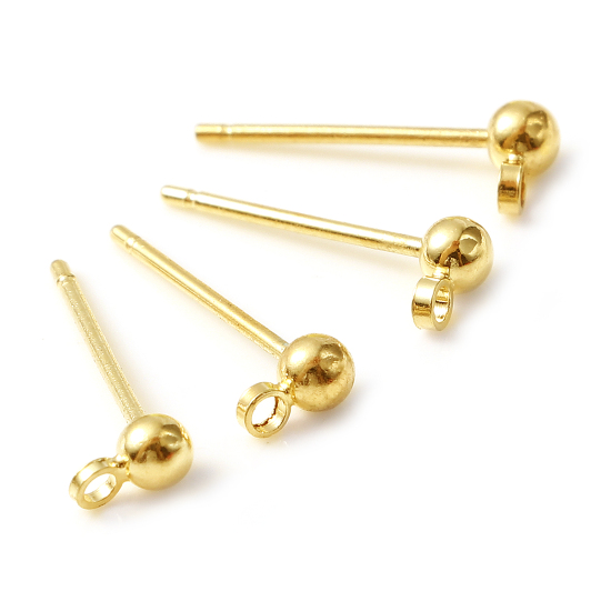 Image de Boucles d'Oreilles Puces en Cuivre Rempli d'Or Balle avec Boucle 5mm x 3mm, Taille de Fil: 0.7mm, 4 Pcs