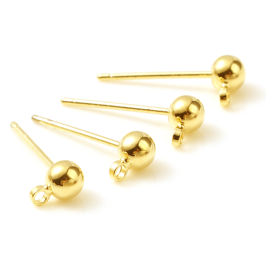 Image de Boucles d'Oreilles Puces en Cuivre Rempli d'Or Balle avec Boucle 6mm x 4mm, Taille de Fil: 0.7mm, 4 Pcs