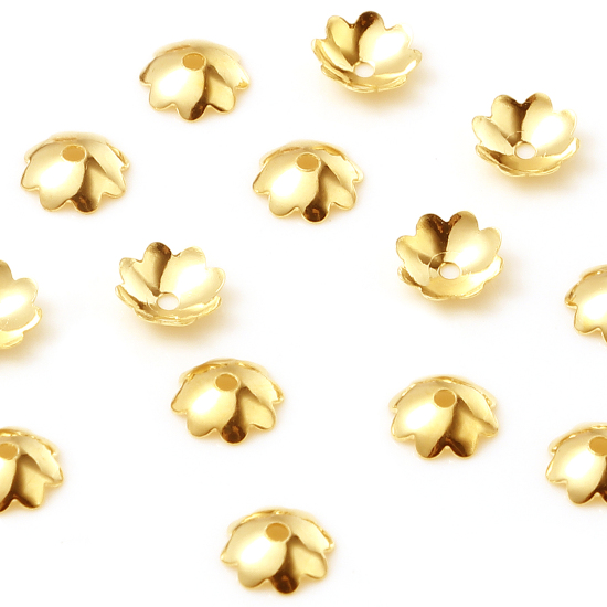 Picture of Brass Beads Caps Gold Filled Flower (Fit Beads Size: 6mm Dia.) 5mm x 5mm, 5 PCs