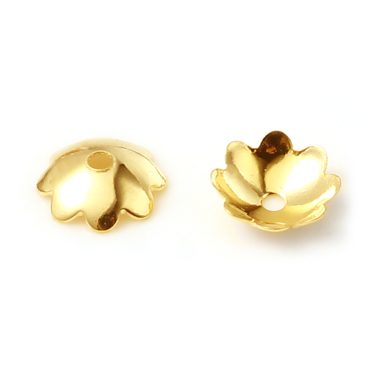 Picture of Brass Beads Caps Gold Filled Flower (Fit Beads Size: 6mm Dia.) 5mm x 5mm, 5 PCs