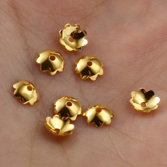 Picture of Brass Beads Caps Gold Filled Flower (Fit Beads Size: 6mm Dia.) 5mm x 5mm, 5 PCs