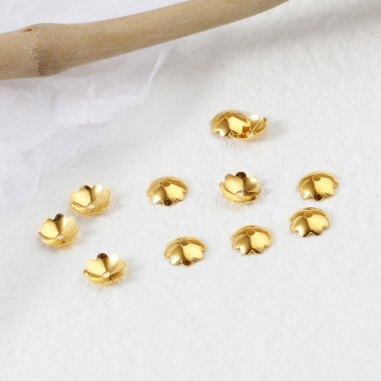 Picture of Brass Beads Caps Gold Filled Flower (Fit Beads Size: 6mm Dia.) 5mm x 5mm, 5 PCs