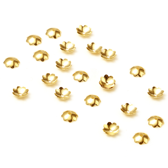 Picture of Brass Beads Caps Gold Filled Flower (Fit Beads Size: 6mm Dia.) 5mm x 5mm, 5 PCs