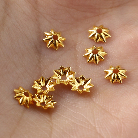 Picture of Brass Beads Caps Gold Filled Star (Fit Beads Size: 6mm Dia.) 5mm x 5mm, 5 PCs