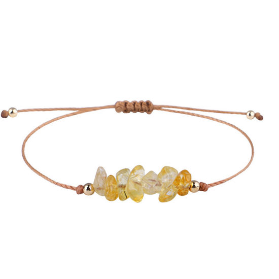 Picture of Natural Citrine Boho Chic Bohemia Adjustable Braided Bracelets Yellow Chip Beads 30cm(11 6/8") long, 1 Piece