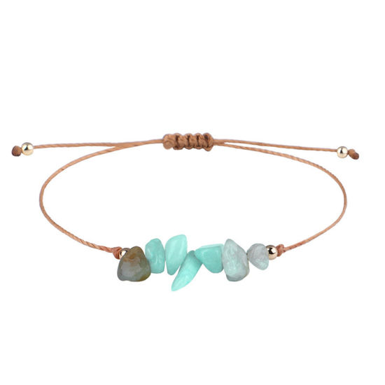 Picture of Natural Amazonite Boho Chic Bohemia Adjustable Braided Bracelets Multicolor Chip Beads 30cm(11 6/8") long, 1 Piece