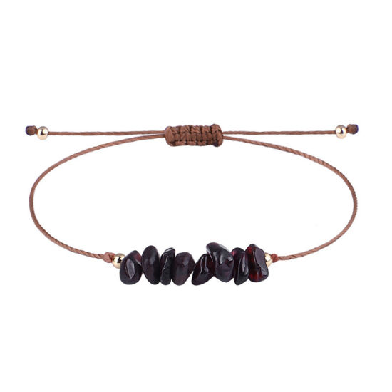 Picture of Natural Garnet Boho Chic Bohemia Adjustable Braided Bracelets Wine Red Chip Beads 30cm(11 6/8") long, 1 Piece