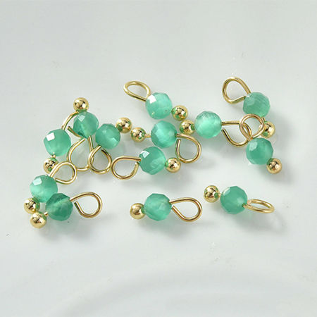 Image de Breloques en Œil de Chat ( Naturel ) Rond Doré Vert 3mm Dia, 5 Pcs