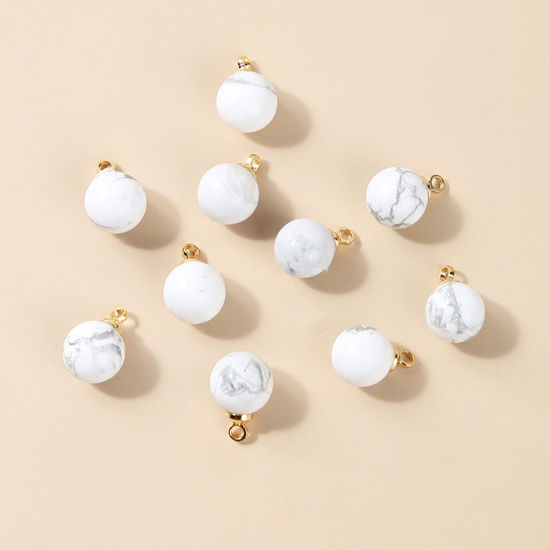 Picture of Howlite ( Synthetic ) Charms Gold Plated White Ball 6mm Dia., 10 PCs